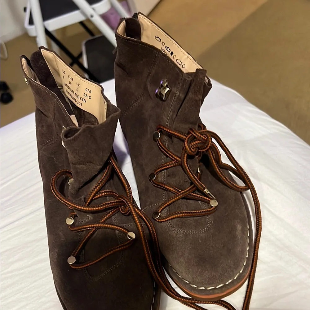 Brown Lace Up Boots with Suede Finish - Picture 3 of 3